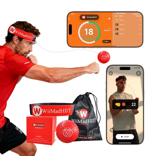 WiiMad Boxing Reflex Ball with App Punch Counter Reaction Ball for Hand Eye Coordination Training Boxing Equipment with Headband Punching Game for Kids Teens & Adults Fitness Gift