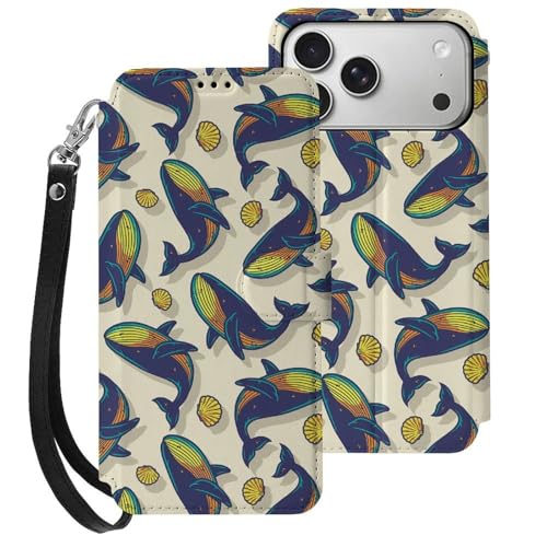 iphone 17用 ケース シェル 鯨 クジラ柄 手帳型 と互換性のある カード収納 いphone17用 カバー 手帳型 Puレザー 横置きスタンド機能 折りたたみ スマホケース スタンド付き アイフォン 17用 ケース 内蔵マグネット 開閉式 財布型