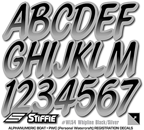 Image of STIFFIE Whipline Black /Silver 3 inch Boat & PWC Registration Decals • Numbers Letters Stickers