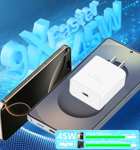 Bloque de carga de pared Tipo C de 45W para solucionar baterías bajas en iPhone 16 3