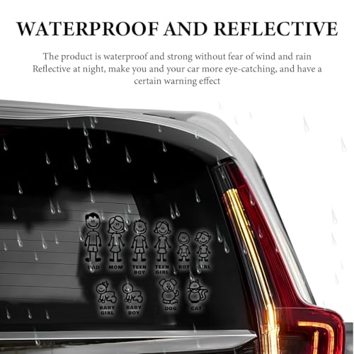 Image of Family Car Stickers, Family Figure Dog Cat Baby Auto Window Bumper Decal Sticker, Waterproof People Mom Dad Boy Girl Pet Decal for Vehicle Windshield Laptop Tablet (Black, 25x20cm)