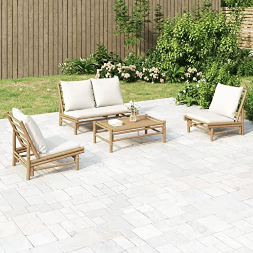 Juroupi Set de Muebles de jardín 4 Piezas bambú y Cojines Set de jardín Muebles Jardin Exterior Conjunto Jardin Garden Furniture Set jardín Blanco Crema