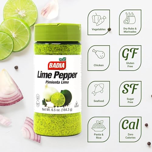 Image of Badia Lime Pepper Seasoning, 6.5 oz - Zesty Citrus Blend | Pepper, Garlic & Onion, Zesty Citrus Blend for Chicken, Seafood & Vegetables