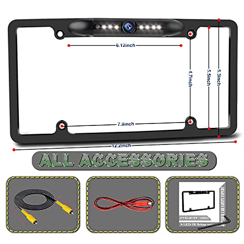 Jpp License Plate Backup Hd Camera, Rear View Camera 170° Viewing Angle Universal Night Vision Waterproof High Sensitive 7 Bright Led Reversing Car Camera #TOP6