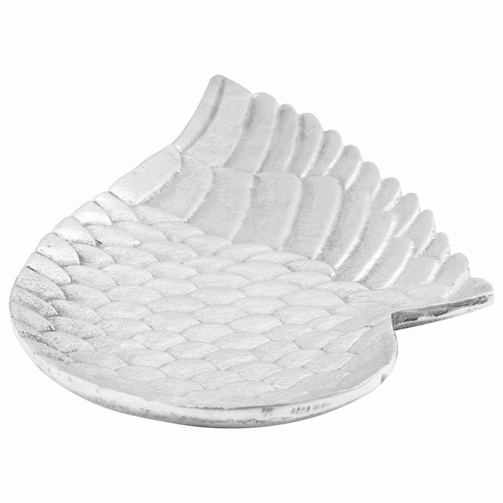Kosz na owoce, zestaw 2 sztuk, z aluminium, srebrny, wysoki połysk, 40 x 18 x 2,5 cm, w kształcie skrzydełka, do dekoracji owoców, na stolik kawowy w formie bufetu