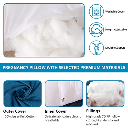 Image of Victostar Polyester Pregnancy Pillow,57 Inches U Shaped Maternity Pillow With Removable Cover Full Body Pillow Support For Back, Hips, Legs, Belly (Navy Blue)