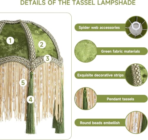 Image of Wood Floor Lamps for Living Room Arc Boho Floor Lamp with Remote Control &3 Color Temperature,Vintage Green Floor Lamp Flower Mid Century Modern Standing Lamp Fringe Tall Floor Lamp for Bedroom Corner
