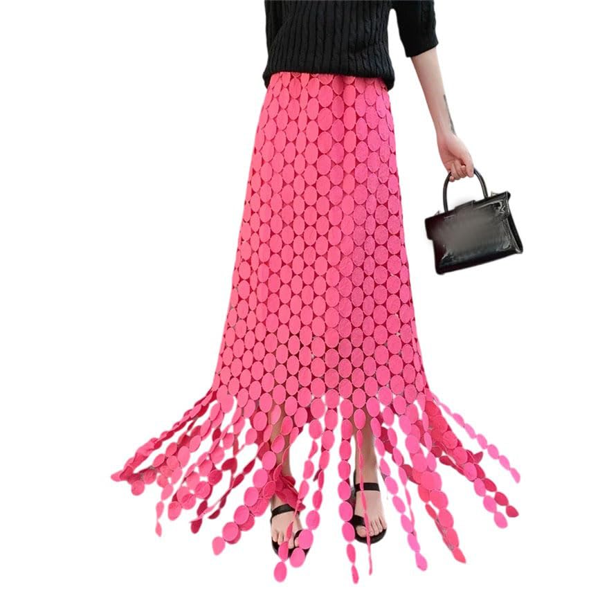 Women Asymmetrical Lace Skirt Summer Hollow Out A- Line Long Skirt High Waist Vintage Appliques Skirts3