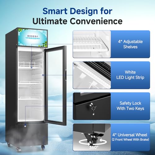 Image of BODEGA BODEGACOOLER Commercial Refrigerators, Drink Fridge with Glass Door, Tall Beverage Cooler, Single Door Display Refrigerator, for Beer, Soda, 6.34 Cu.ft Capacity