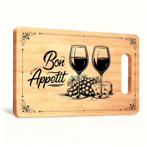 Koesus French Bon Appetit Cutting Board, Gifts for Wine Lovers Drinkers, French Wine and Cheese Bamboo Cutting Chopping Boards for Kitchen