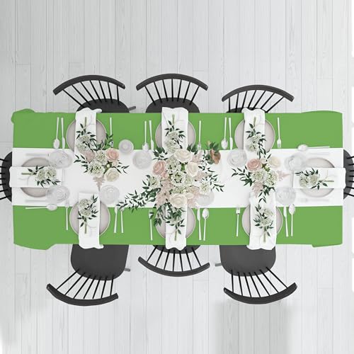 Image of HOME COLORS.IN Cotton Plain 8 Seater Table Cover - Machine Washable - Durable - Dining Table Cloth - 60 x 96 Inch - Green