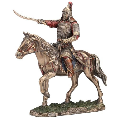 Veronese Deisgn Statue de guerrier Gengis Khan sur dos de cheval en résine coulée à froid Finition bronze 24 cm