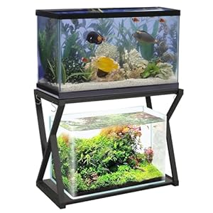 SMONTER Fish Tank Stand 40 Gallon Aquarium Stand, Metal Heavy Duty 20 Gallon Turtle Tank Shelf, Reptile Tank Stand with Hooks, L36.6*W18.5*H28, Black Oak Grain (Stand Only)