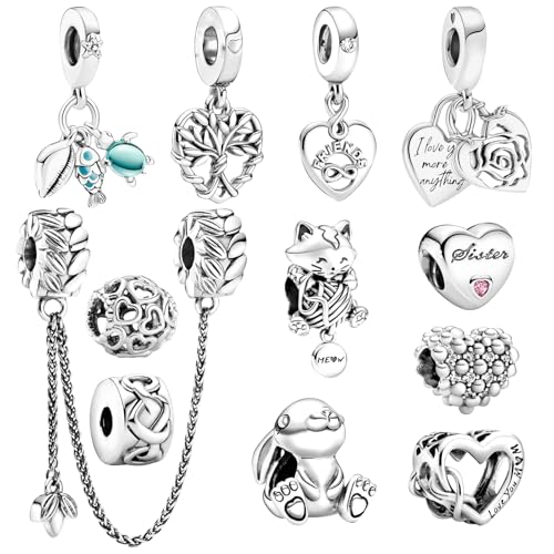 MLPKOI Lot de Breloques pour Bracelet, Charms de Combinaison pour Femme Compatible Européen les Bracelets et les Colliers Idée Cadeau pour Maman, Voyage ou Anniversaire (Argent)