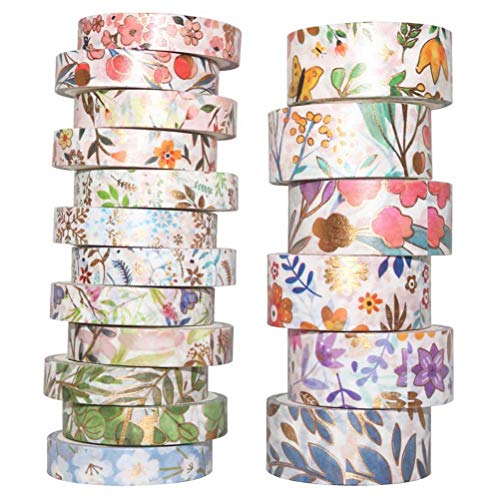 18 Rolls Washi Tape Set, Masking Tape Decorative for Arts Scrapbook Supplies 2 Size 15mm and 7.5mmCard/Gift Wrapping Tapes Wide Skinny and Thin Decorative Holiday Craft Tape