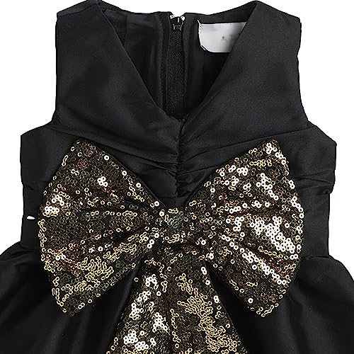 Image of Hopscotch Girls Knee Length Polyester Bow Applique Sleeveless Party Dress in Black Color