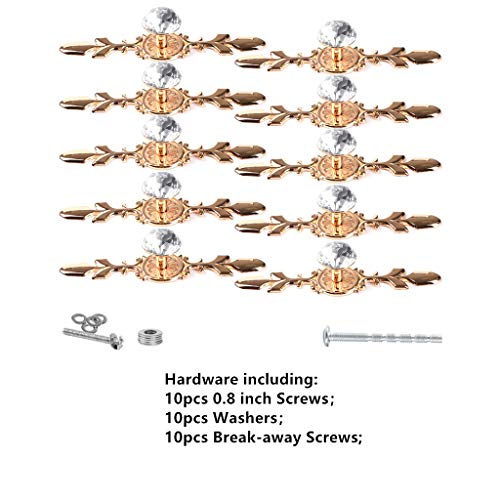 Fvstar 10pcs 6.7" Gold Crystal Cabinet Knobs Diamond Drawer Pulls Clear Glass Wardrobe Handles Decorative Furniture Door Hardware for Kitchen Bathroom Bedroom