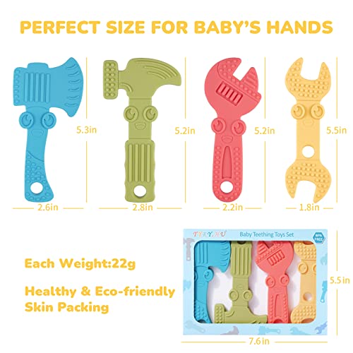 Tyry.hu Baby Teething Toys For Babies 0-6 Months 6-12 Months, Bpa Free Silicone Baby Molar Teether Chew Toys, Hammer Wrench Spanner Pliers For Boys Girls, Soft-Textured, Easy To Hold & Clean, 4 Packs #TOP7