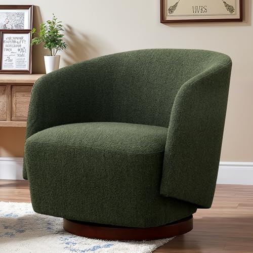 Boucle Swivel Accent Chair with Rubberwood Base