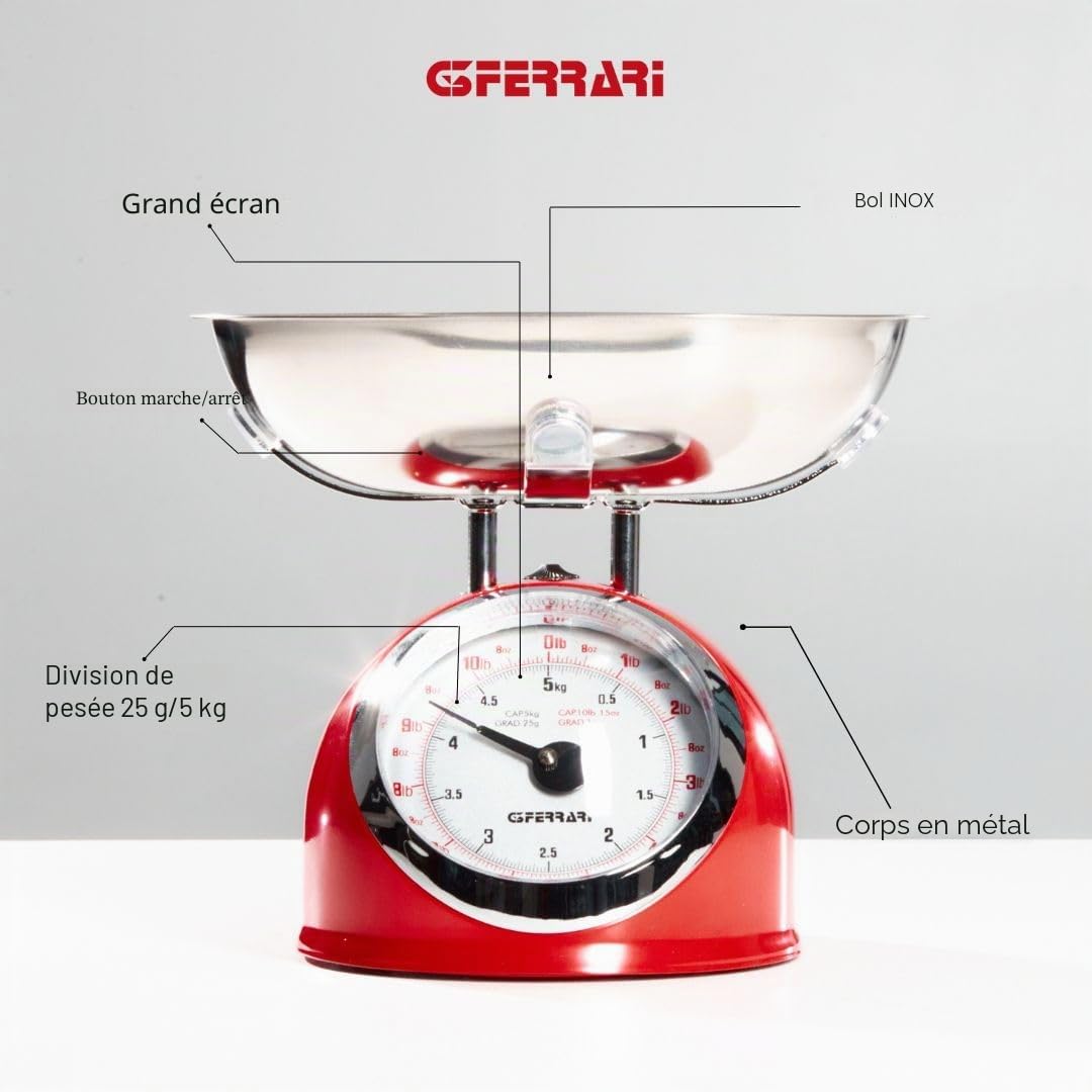 G3 Ferrari g2000302 Balance de cuisine mécanique, 5 kg, rouge