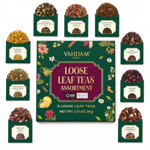 VAHDAM Top 9 Exotic Loose Leaf Tea Sampler (18+ cups) | Floral & Fruity Blends with Delicious Taste...