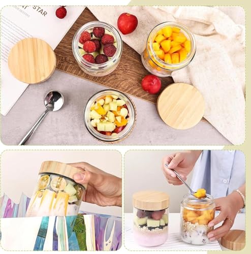 16oz Overnight Oats Containers with Bamboo Lids - 6 Pack Glass Jars for Airtight Storage of Breakfast, Snacks, and More - Image 6