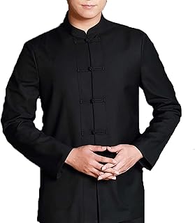 Fashionable Uniforms Men Chef Coat Chinese Long Sleeves Coil Closure Kitchen Chef Uniform Executive Chef Restaurant Workwear (Color : Black Longsleeve, Size : 185)
