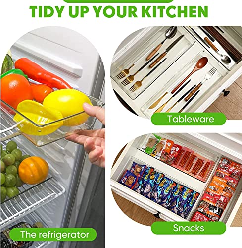 Image of Snazzy 6 Pack Clear Plastic Drawer Organizer Tray 15 x 6 x 2 Inch Cutlery Utensil Makeups Drawer Organizers Stackable Clear Bathroom Organizer Clear Tray Organizing Bins