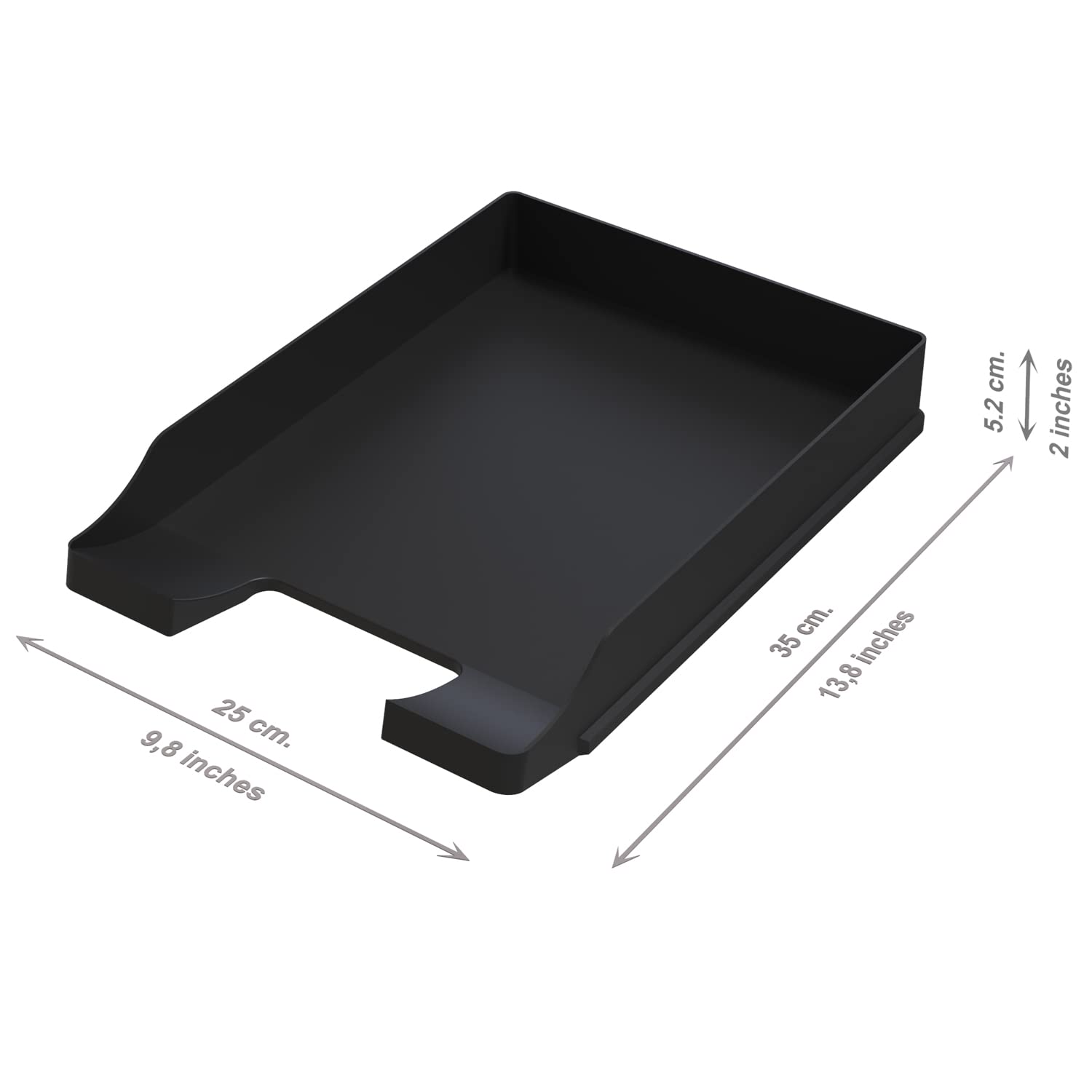 Bandejas portadocumentos tamaño A4 Negro - Organizador Escritorio apilable - Bandeja plástico para Oficina - Archivador Papeles - Cestas de Correo - 35x25x5,2 cm