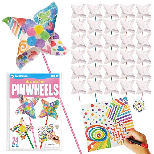 24 Pack DIY Pinwheels Craft for Kids - Summer Spring Crafts for Kids 3-5 4-6 4-8 - Fun & Easy Assembly Bulk STEM Educational Activity for Camp Sunday School Classroom Birthday Party Favor