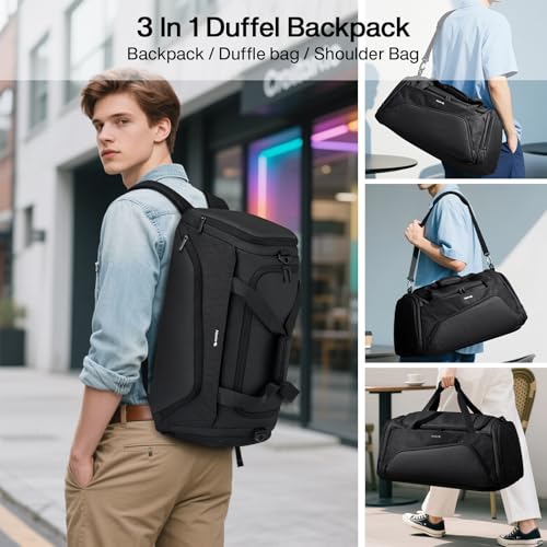 Hanke Carry on Luggage Airline Approved Duffle Bag for Travel, Multifunctional 3 In 1 Travel Duffel Bags for Traveling,44L Weekender Overnight Gym Hiking Tote Bags for Men & Women.（Black）3