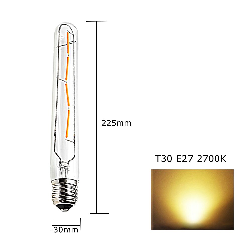 10er Edison Vintage Röhrenlampe E27 4W T30-225 Reagenzglas Flöte Glühlampe Rohr,AC 220-240V,E27 T30 LED Filament Glühbirne Warmweiß(2700K)