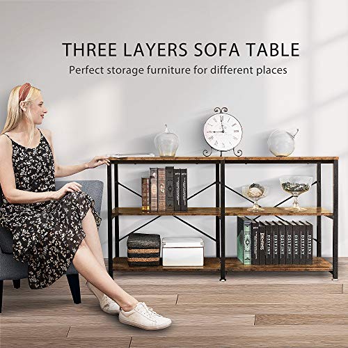 Vivohome 55 Inch Narrow Console Table, Industrial Sofa Table Behind Couch With 3-Tier Storage Shelves, Metal Frame, Easy Assembly, For Entryway, Hallway, Living Room #TOP1