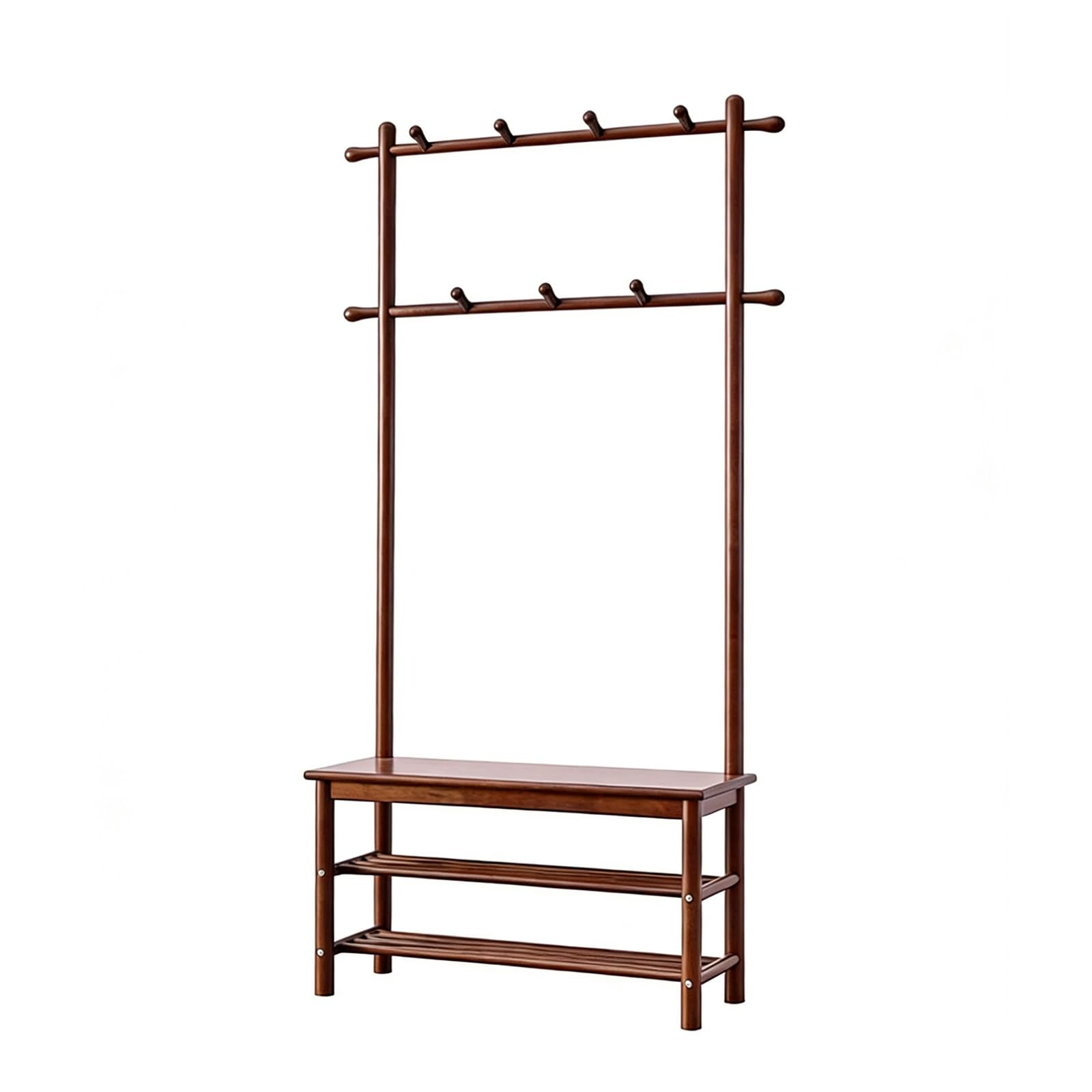 Meuble d'entrée 3 en 1 en bois massif avec portemanteau et banc à chaussures
