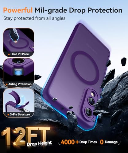 Image of CANSHN Designed for Samsung Galaxy S25 Edge Case (2025) [Full Camera Protection] [Compatible with Magsafe] Translucent Matte Back Protective Phone Cover, Deep Purple