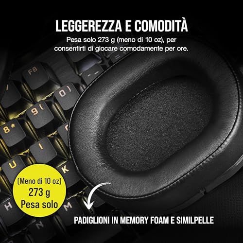 Corsair HS55 SURROUND Leggera Cuffia da Gioco Cablata Multipiattaforma - Dolby 7.1 Suono Surround - Compatibile con iCUE - PC, Mac, PS5, PS4, Xbox, Nintendo Switch, Mobile - Carbonio - Immagine 3