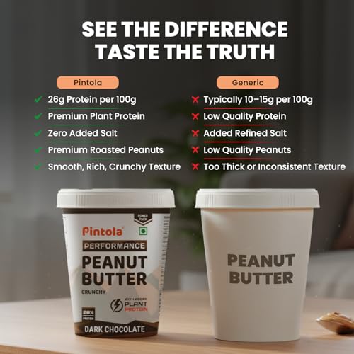 Image of Pintola Dark Chocolate Performance Series Peanut Butter (Crunchy) - 1kg | Vegan Protein | 26% Protein | High Protein & Source of Fiber