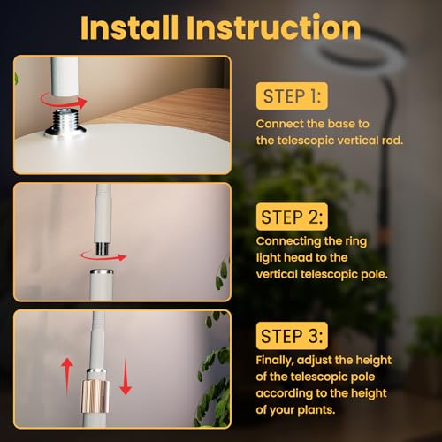 Plant Grow Light for Indoor Plants, Full Spectrum Grow Lamp with Pedestal Stand, Automatic Timer for 3H/9H/12H, Height Adjustable 51-67in White by bseah - Image 6
