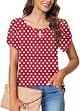 syoss Women's Casual Summer Tunic Tops Pleated Petal Cap Short Sleeve Shirts Round Neck Keyhole Plus