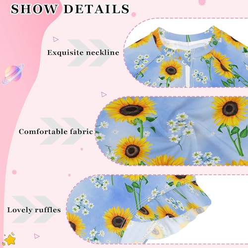 Sunflower Flower Girls Long Sleeve Rashguard Swimsuit UV Protection One-Piece Swimwear Bathing Suit B04045134