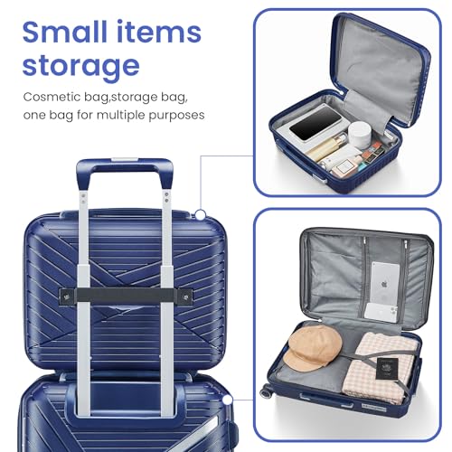 Luggage Sets 4 Piece(14/20/24/28), Expandable Lightweight Suitcase with 4 Double 360 Degrees Mute Spinner Wheels PP Materials Durable TSA Lock Travel Luggage Navy Blue4