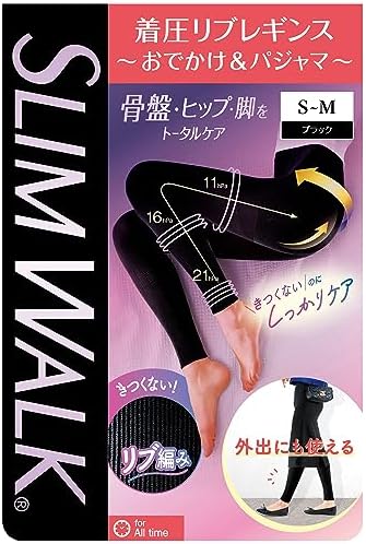 （18:00時点） [スリムウォーク] 着圧レギンス 着圧リブレギンス おでかけ＆パジャマ レディース ブラック M 着圧 レギンス リブ編み