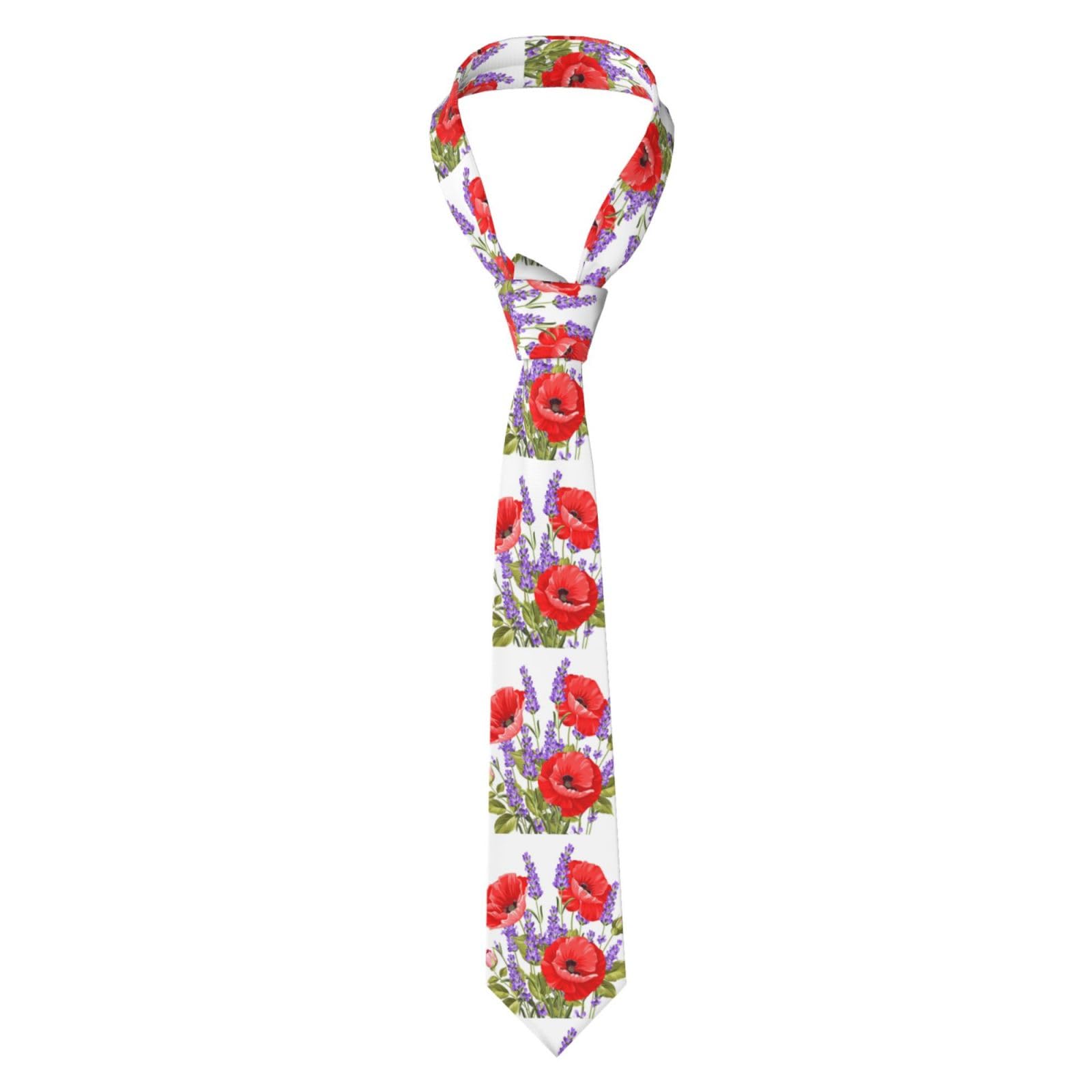 Poadnly Unisex As Picture Bunch Of Lavender And Poppy, Neckties Mens Ties Polyester Novelty Skinny Tie For Wedding Party