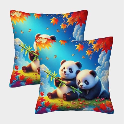 MEFESE Panda Gigante Fundas Cojines Decorativa Juego De 2 Funda De Almohada Poliéster Cuadradas El Rincón Mascota 50x50cm