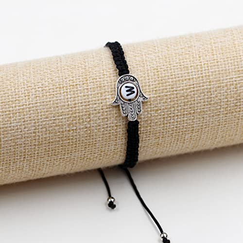 Image of Uloveido Customized A to Z 26 Letters Hand of Fatima Bracelet - Fatima Hamsa Hand Evil Eye Protection Bracelet Lucky Charm Adjustable Braided Black String