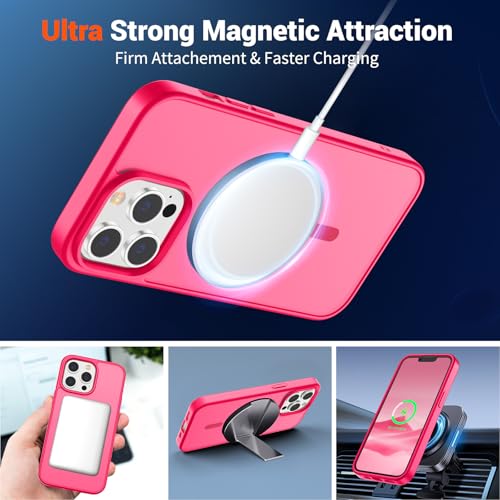 Image of SUPFINE Magnetic for iPhone 13 Pro Case (Compatible with MagSafe) (Military Grade Drop Protection) Slim Translucent Matte Shockproof with Anti-Fingerprint Phone Case,Hot Pink