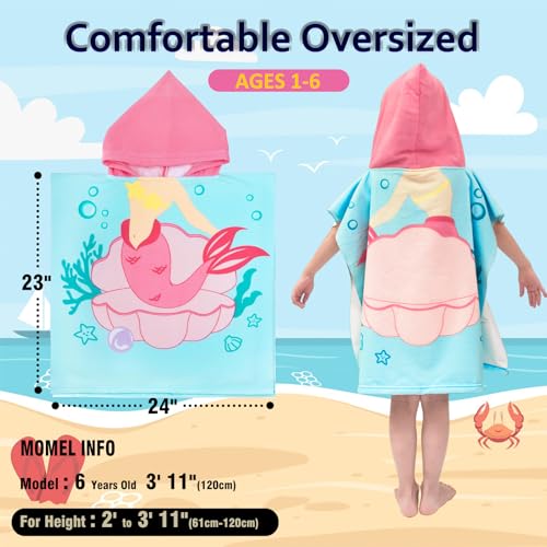 Image of growell Hooded Kids Beach Towels - Toddler Bath Towel Girls Boys Swim Cover-ups for Ages 1 to 6 Kids Pool Towels Quick Dry Lightweight Soft Microfiber Poncho Towel 24x23 (Mermaid Seashell)