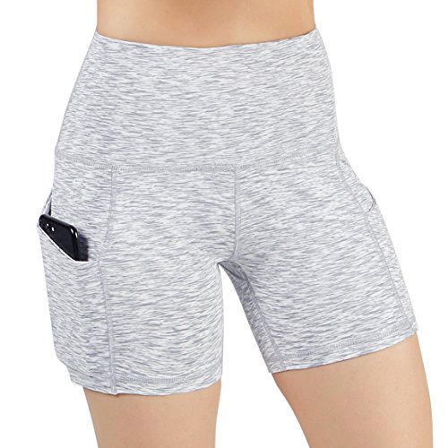 ODODOS High Waist Out Pocket Yoga Short Tummy Control Workout Running Athletic Non See-Through Yoga Shorts,SpaceDyeWhite,X-Large