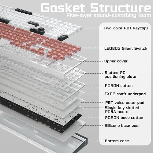 Image of Aula H108 Wireless Mechanical Keyboard, Hot Swappable Silent Keyboard, Full Size Keyboard with Number Pad, Gasket Structure, RGB Backlit Computer Gaming Keyboard with PBT Keycaps for PC /Office