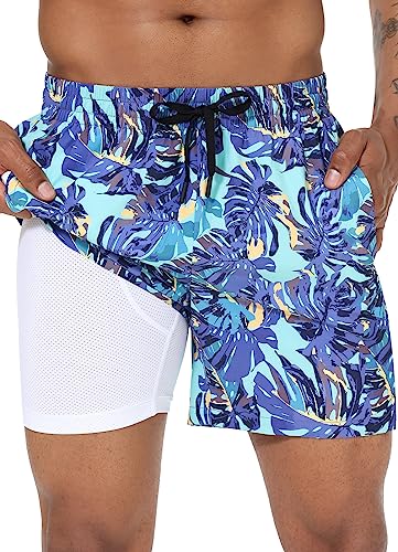 baleaf Men's Swim Trunks 5.5 & 7 & 9 Inch Board Shorts with Compression Liner Quick Dry Swim Shorts with Zipper Pockets2